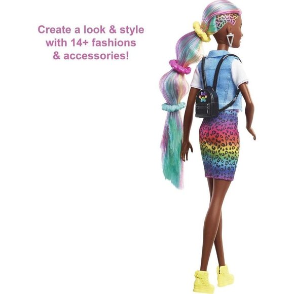 Barbie Leopard Rainbow Hair Doll (Brunette) with Color-Change Hair Feature - Picture 3 of 6